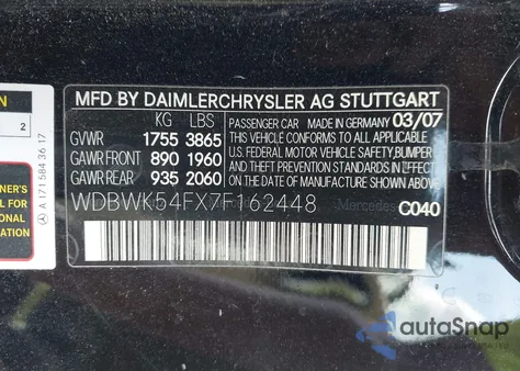 2007 Mercedes-Benz Slk 280 z USA, uszkodzony, nr VIN WDBWK54FX7F162448